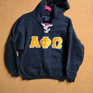 Alpha Phi Omega Hoodie Adult Sz M Black Fraternity College Hood Embroidered